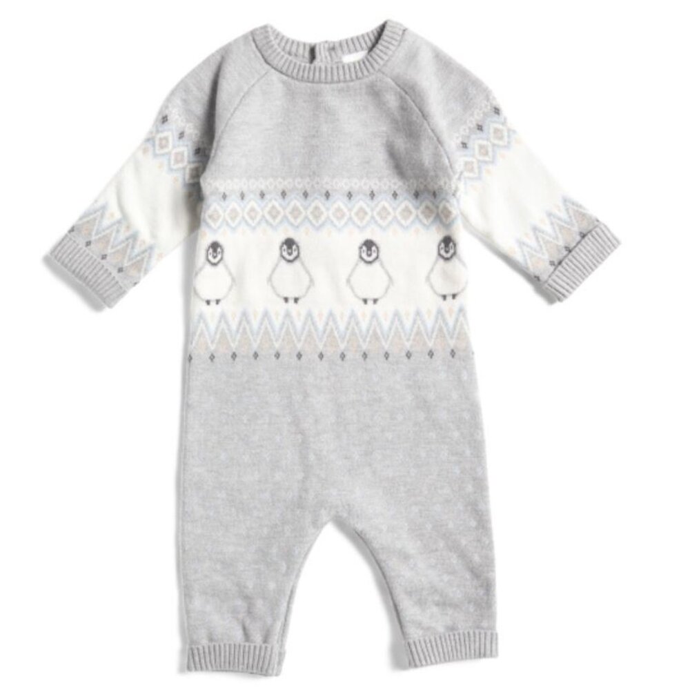 NWT LITTLE ME Newborn Boys Penguin Sweater Knit Coveralls Size 3 months